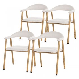 Esszimmerstühle 4er Set mit Armlehne, Rückenlehne & Webstruktur, Beige, Wohnzimmerstühle Küchenstühle Polsterstühle ML-Design
