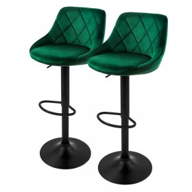 Barhocker 2er Set Grün Samtbezug mit Rückenlehne und Fußstütze höhenverstellbar 62-82cm ML-Design