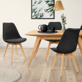 Esszimmerstuhl 4er Set Schwarz Leinenbezug mit Holzbeinen ML-Design