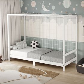 Kinderbett Fußballtor 90x200 cm Weiß Einzelbett für Kinder Holzbett mit Lattenrost & Tornetz Handballtor ML-Design Kinderbett Fußballtor 90x200 cm Weiß Einzelbett für Kinder Holzbett mit Lattenrost & Tornetz Handballtor ML-Design