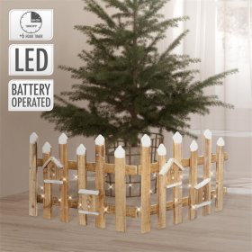 Deko Weihnachtszaun mit LED natur 98x39 cm aus Holz inkl. Vogelhäuschen