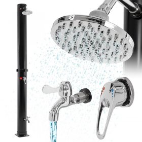 Solardusche 35L mit runder schwenkbarer Regenduschkopf Schwarz aus PVC verchromt
