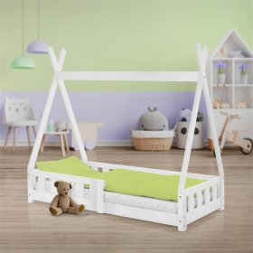 Kinderbett Tipi 70x140 cm Weiß aus Kiefernholz mit Rausfallschutz und Lattenrost Holzbett ML-Design Kinderbett Tipi 70x140 cm Weiß aus Kiefernholz mit Rausfallschutz und Lattenrost Holzbett ML-Design