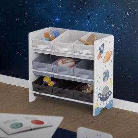 Kinderregal Weltraum-Motiv mit 9 Aufbewahrungsboxen Weiß aus Holz Joyz Kinderregal Weltraum-Motiv mit 9 Aufbewahrungsboxen Weiß aus Holz Joyz