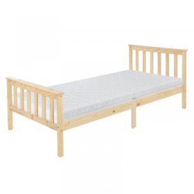 Bettgestell Einzelbett 90x200cm aus Kiefernholz in Natur mit Lattenrost & Matratze H-16cm ML-Design