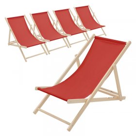 5er Set Liegestuhl klappbar Rot Holz verstellbare Rückenlehne bis 120 kg Sonnenliege Gartenliege Strandliege