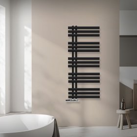 Badheizkörper Mittelanschluss 500x1200 mm Schwarz matt mit Wand Thermostatventil LuxeBath