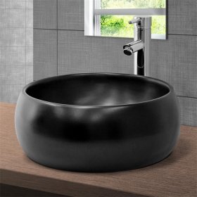 Waschbecken Rund ohne Überlauf Ø 40x15,5 cm Schwarz matt aus Keramik LuxeBath