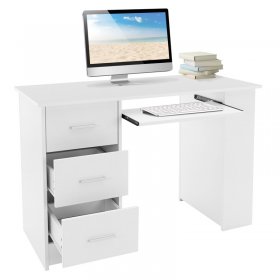 Schreibtisch mit drei Schubladen drei Regale und Tastaturauszug 110x49x75 cm Weiß aus Holz ML-Design Schreibtisch mit drei Schubladen drei Regale und Tastaturauszug 110x49x75 cm Weiß aus Holz ML-Design
