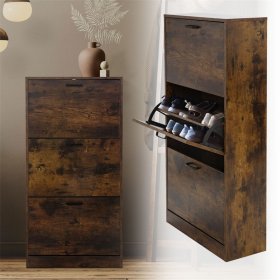 Schuhschrank 60x24x120,5 cm Braun inkl. 3 Klappfächern ML-Design