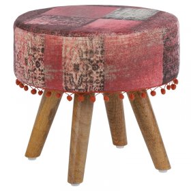 Sitzhocker 38x36 cm Rot aus Stoffbezug mit Holzbeine WOMO-Design