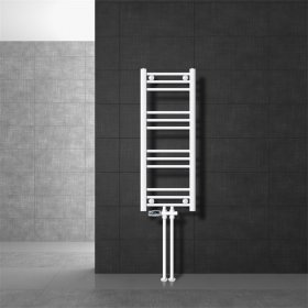 Badheizkörper Mittelanschluss 300x800 mm Weiß gerade mit Boden Anschlussgarnitur LuxeBath