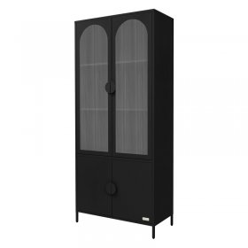 Vitrinenschrank 80x185x40 cm Schwarz mit 4 Ablage-/Regalfächer & 4 Türen Vitrine aus Stahl ML-Design