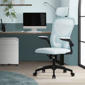 Ergonomischer Bürostuhl Blau Netzgewebe mit verstellbarer Kopfstütze und Rollen ML-Design