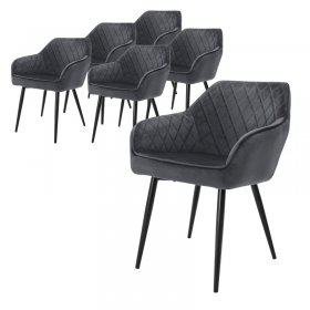 Esszimmerstuhl 6er Set Anthrazit Samtbezug mit Metallbeinen inkl. Montagematerial ML-Design