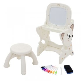 Kindersitzgruppe 3in1 Spieltisch mit 2 Tafeln Kinderhocker und Zubehör Weiß/Creme Joyz