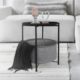 Beistelltisch rund 45,5x52,5 cm Schwarz aus Metall inkl. Stoffkorb und Tablett ML-Design