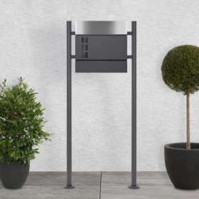 Standbriefkasten mit Zeitungsfach 37 cm Anthrazit inkl. Ständer 120 cm hoch Anthrazit Briefkasten freistehend Standbriefkasten mit Zeitungsfach 37 cm Anthrazit inkl. Ständer 120 cm hoch Anthrazit Briefkasten freistehend