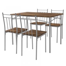 Essgruppe für 4 Personen 5-teilig mit Esstisch und 4 Stühlen Braun aus Holz ML-Design