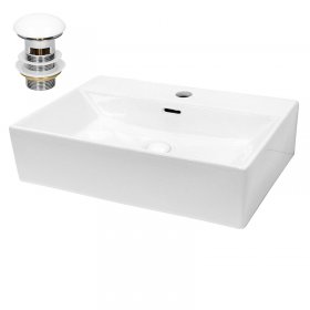 Waschbecken inkl. Ablaufgarnitur mit Überlauf 51,5x36x13 cm Weiß aus Keramik LuxeBath Waschbecken inkl. Ablaufgarnitur mit Überlauf 51,5x36x13 cm Weiß aus Keramik LuxeBath