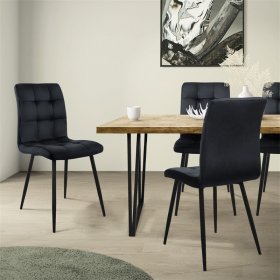 Esszimmerstuhl 4er Set Quadrat Steppung Schwarz Samtbezug mit Metallbeinen inkl. Montagematerial ML-Design