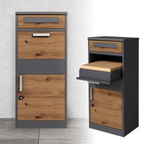 Paketbriefkasten 50x112x37 cm Anthrazit/Eiche-Optik aus verzinktem Stahl ML-Design
