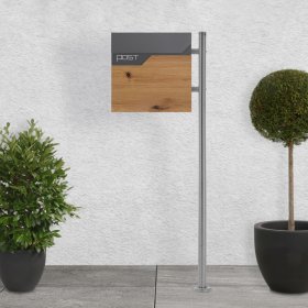 Standbriefkasten mit Zeitungsfach 37x37x11 cm Anthrazit/Holzoptik aus Edelstahl ML-Design