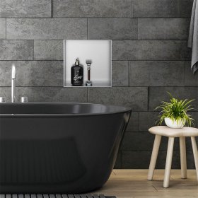 Duschnische 30x30 cm Silber aus Edelstahl Unterputz Rahmen Wandnische Duschablage LuxeBath