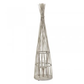 Bambus Laterne, Windlicht H: 132 cm Holzfarbe, Boho Gartenlaterne mit LED-Lichterkette & Glaseinsatz, Flechtoptik Kerzenhalter