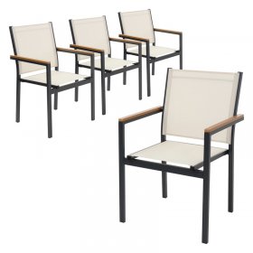 Gartenstühle 4er Set mit Armlehnen Beige aus Textilene, Balkonstuhl mit Aluminiumgestell ML-Design