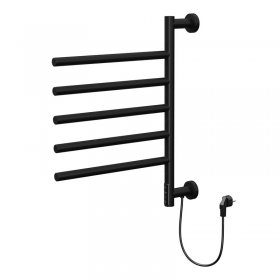 Handtuchwärmer Elektrisch 450x622 mm mit 5 schwenkbaren Armen & Timerfunktion, 75W Handtuchheizkörper Schwarz matt LuxeBath