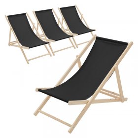 4er Set Liegestuhl klappbar Schwarz Holz verstellbare Rückenlehne bis 120 kg Sonnenliege Gartenliege Strandliege