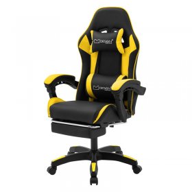 Gaming Stuhl mit Fußstütze und Armlehne Schwarz-Gelb, aus Kunstleder ML-Design