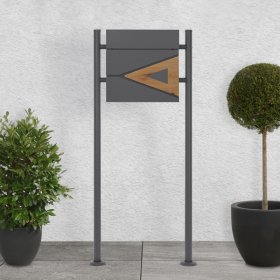 Standbriefkasten mit Zeitungsfach 37x36,5x11 cm Anthrazit/Holzoptik aus Stahl ML-Design, Modernes Dreieckiges Design, Standhöhe 120cm Anthrazit