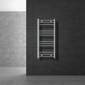 Elektrischer Badheizkörper mit Heizstab 600W 400x800 mm Chrome gebogen mit Seitenanschluss & Thermostat Digitalanzeige LuxeBath