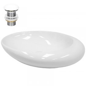 Waschbecken inkl. Ablaufgarnitur Weiß ohne Überlauf 58,5x37,5x14,5 cm Weiß aus Keramik LuxeBath Waschbecken inkl. Ablaufgarnitur Weiß ohne Überlauf 58,5x37,5x14,5 cm Weiß aus Keramik LuxeBath