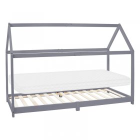 Kinderbett Hausbett 90x200 cm Hellgrau aus Kiefernholz inkl. Matratze H-10cm Holzbett mit Dach und Lattenrost ML-Design Kinderbett Hausbett 90x200 cm Hellgrau aus Kiefernholz inkl. Matratze H-10cm Holzbett mit Dach und Lattenrost ML-Design