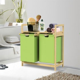 Wäschekorb Wäschesammler aus Bambus mit zwei Fächern in Olive 2x30 Liter ML-Design Wäschekorb Wäschesammler aus Bambus mit zwei Fächern in Olive 2x30 Liter ML-Design