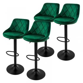 4er Set Barhocker Grün Samtbezug mit Rückenlehne und Fußstütze höhenverstellbar 62-82cm ML-Design
