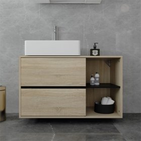 Waschbeckenunterschrank Badezimmerschrank 100x60x45,5 cm mit 2 Schubladen und Ablagen in Braun/Schwarz ML-Design