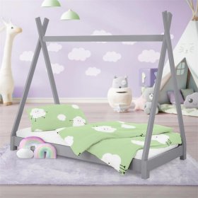 Kinderbett Tipi 80x160 cm Hellgrau aus Kiefernholz Holzbett mit Lattenrost ML-Design Kinderbett Tipi 80x160 cm Hellgrau aus Kiefernholz Holzbett mit Lattenrost ML-Design