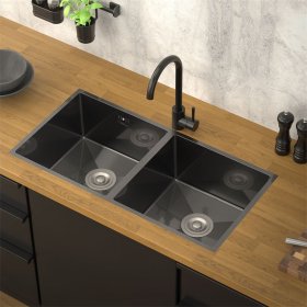 Einbauspüle mit Doppelbecken Anthrazit Küchenspüle mit Ab- und Überlaufgarnitur aus Edelstahl ML-Design Einbauspüle mit Doppelbecken Anthrazit Küchenspüle mit Ab- und Überlaufgarnitur aus Edelstahl ML-Design