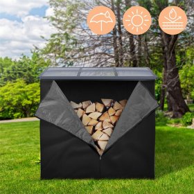 Abdeckung für Kaminholzregal wasserabweisend 185x125 cm Schwarz aus Polyester ML-Design