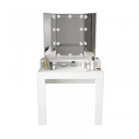 Schminktisch Frisiertisch 89,5x155x43,5 cm in Weiß mit LED Beleuchtung 3-tlg, Spiegel, Schublade & 3 Fächer ML-Design