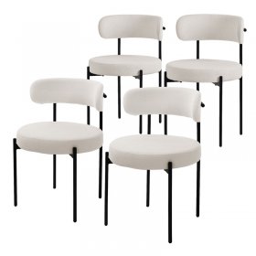 Esszimmerstuhl 4er Set mit Teddystoff mit Rückenlehne Weiß Küchenstuhl ML-Design