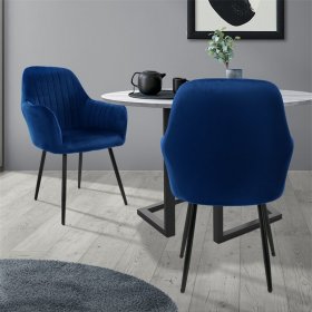 Esszimmerstuhl 2er Set mit Rücken- und Armlehnen Blau Küchenstuhl mit Microfaser-Samtbezug ML-Design