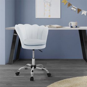 Bürostuhl mit Rollen und Rückenlehne Muscheldesign 55x60 cm Hellblau aus Samt Schminktisch Stuhl ML-Design