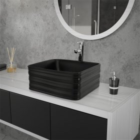 Waschbecken Quadratisch ohne Überlauf 39x39x15 cm Schwarz aus Keramik LuxeBath Waschbecken Quadratisch ohne Überlauf 39x39x15 cm Schwarz aus Keramik LuxeBath