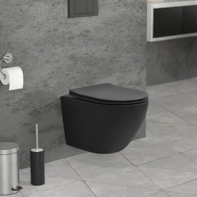 Wand-WC Hänge Toilette aus Keramik Schwarz matt 49cm lang Spülrandlos mit Nanoversiegelung & Softclose LuxeBath