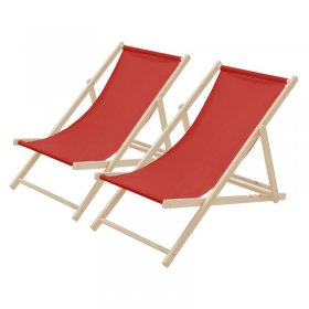 Gartenliege Holz 2er Set Beachstuhl klappbarer Strandstuhl Strandliege Campingliege Sonnenliege Rot Klappliegestuhl Relaxliege